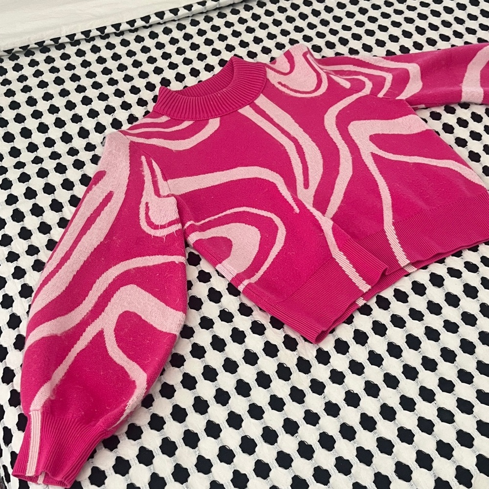 French Connection Vibrant Pink and Cream Sweater
